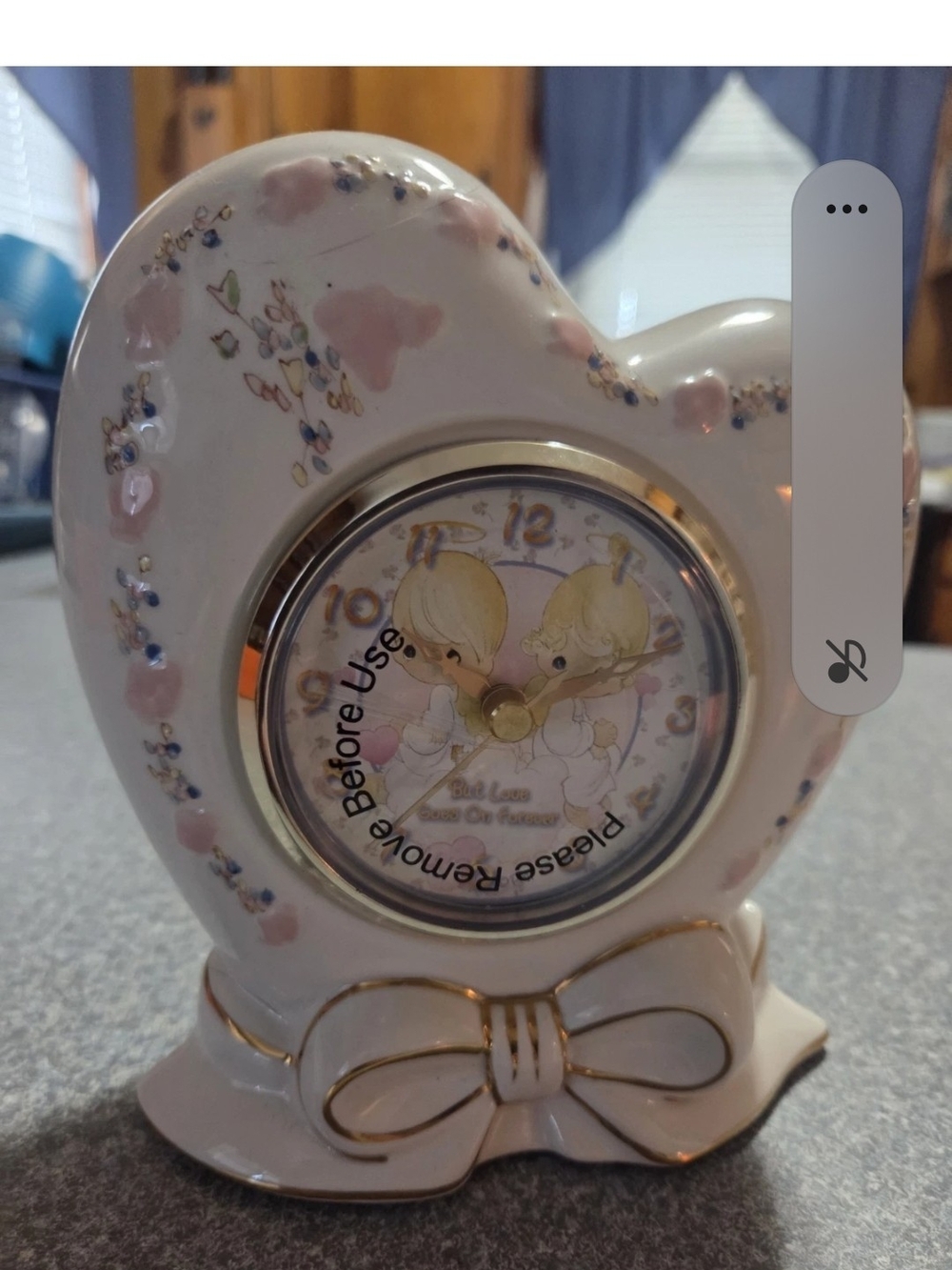 Precious Moments Heart-Shaped Porcelain Wall Clock in White, Pink and Gold